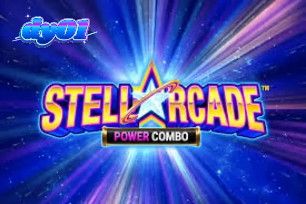Tampilan visual neon retro pada slot Stellarcade Power Combo